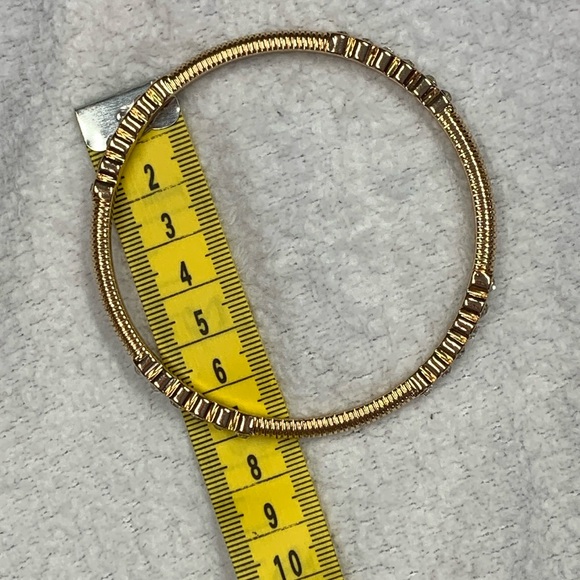 Graziano Gold Tone White Rhinestone Ribbed Bangle Bracelet - Picture 7 of 8